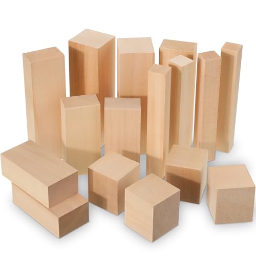 Barydat 16 Pcs Basswood Carving Blocks Whittling Wood Carving Blocks Unfinished Wood Carving Kit with 5 Different Sizes Wood Blocks Bass Wood for