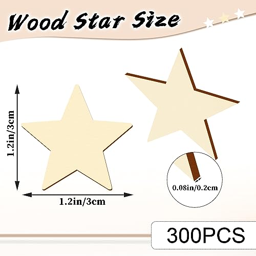 300 Pcs Wooden Stars,Unfinished Wood Star Shape Wood Pieces Wood Cutouts Small Wooden Stars for Craft DIY Memorial Day Flag Day Independence Day - WoodArtSupply