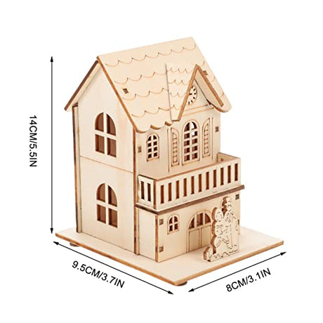 Toyvian 3pcs Christmas Led Light Wooden House with Battery, Unfinished Wooden Christmas Village Mini Houses Micro House Landscape Decors for Toyvian