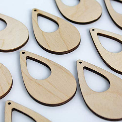 ALL SIZES BULK (12pc to 100pc) Unfinished Wood Wooden Laser Cutout Teardrop with cut out Dangle Earring Jewelry Blanks Charms Shape Crafts Made in
