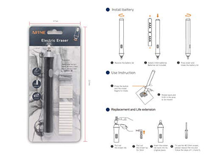 Artme Electric Eraser/Automatic Rubber - 22pcs Refills Included (2.3mm and 5mm) - Sketch, Architects, Engineers & Students - WoodArtSupply