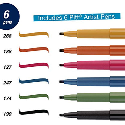 Faber-Castell Calligraphy Pitt Artist Pen Set - 6 Multi Colored Calligraphy Pens