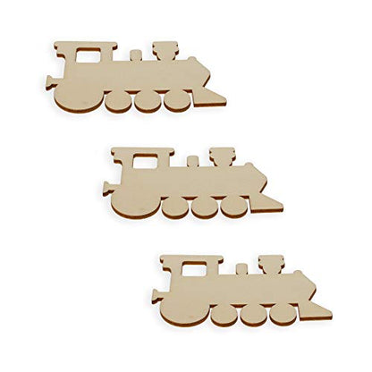 3 Choo-Choo Trains Unfinished Wooden Shapes Craft Cutouts DIY Unpainted 3D Plaques 4 Inches