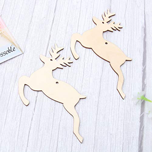 SUPVOX Wooden Chip Unfinished Wood Ornaments DIY Accessories Wood Cutouts Christmas Reindeer Wood Patches Home Bar Wedding Party 10pcs