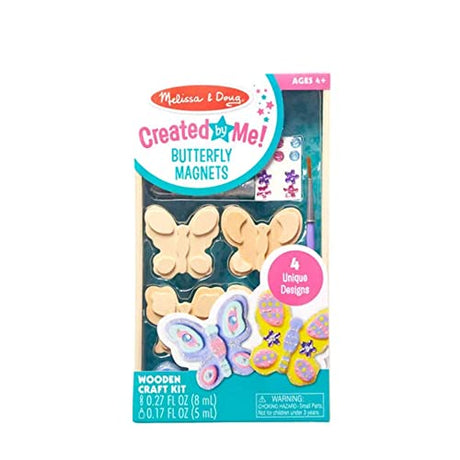 Melissa & Doug Created by Me! Wooden Butterfly Magnets Craft Kit (4 Designs, 4 Paints, Stickers, Glitter Glue) Melissa & Doug