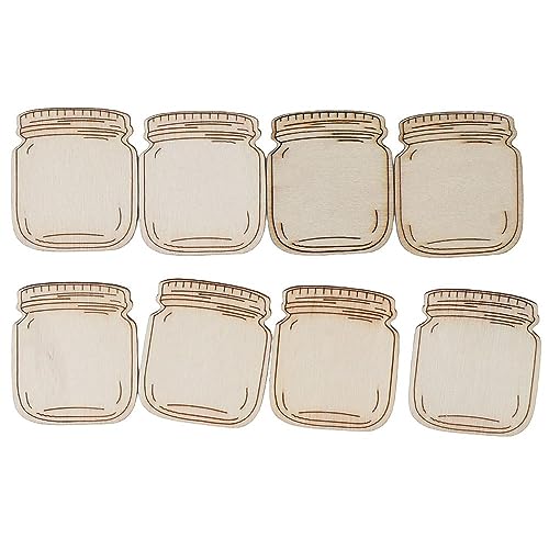 Uniquer 100Pcs Wooden Mason Jar Shape Cutouts Wooden Pieces Craft DIY,Log Color Home Decoration Art,Unfinished Wooden Crafts Uniquer