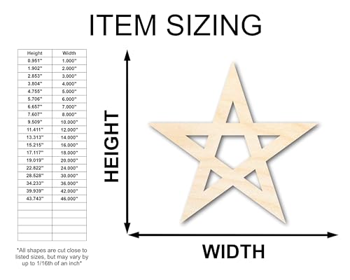 Unfinished Wood Pentagram Shape | Craft Cutout | up to 36" DIY 10" / 1/4" 24 Hour Crafts