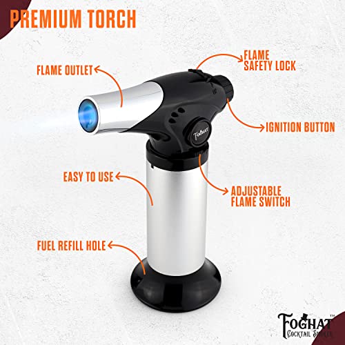 Foghat Cocktail Smoker Torch for Smoked Cocktails and Cooking - Handheld Refillable Culinary Butane Kitchen Blow Torch Lighter Gun, Creme Brulee - WoodArtSupply