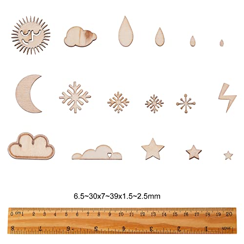 LiQunSweet 100 Pcs Blank Weather Theme Moon Sun Cutouts Unfinished Wooden Filigree Wood Cut Out Slice Pieces Embellishments for DIY Project Home