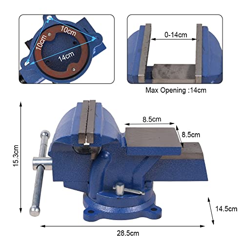 6" Heavy Duty Bench Vise, Pipe Vise Bench Vices with Anvil Swivel Table Top Clamp Locking Base, Double Swivel Rotating Vise Head& Body Rotates sanheshun