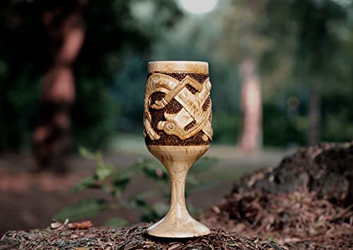 Handmade 6oz Wooden Wine chalice for Men Women (Jörmungandr Style) with Hand Pyrography Woodburning - Viking-Style Drinking Vessel| Tankard| Wood - WoodArtSupply