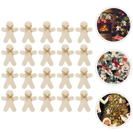 ABOOFAN 20 Sets Gingerbread Christmas Wooden Ornaments Unfinished Gingerbread Wooden Decorations Blank Gingerbread Man Shape Cutouts Embellishment ABOOFAN