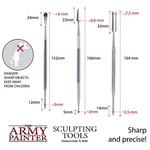 The Army Painter Clay Sculpting Tools - Set with Three Double Ended Stainless Steel Dab Tool, Polymer Clay Tools for Modeling Plastic, Resin, and - WoodArtSupply