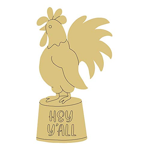 Rooster Design by Lines Cutout Unfinished Wood Animal Kids Craft Farm House Decor Easter Door Hanger MDF Shape Canvas Style 2 Art 1 (12") Diverse Woodworking