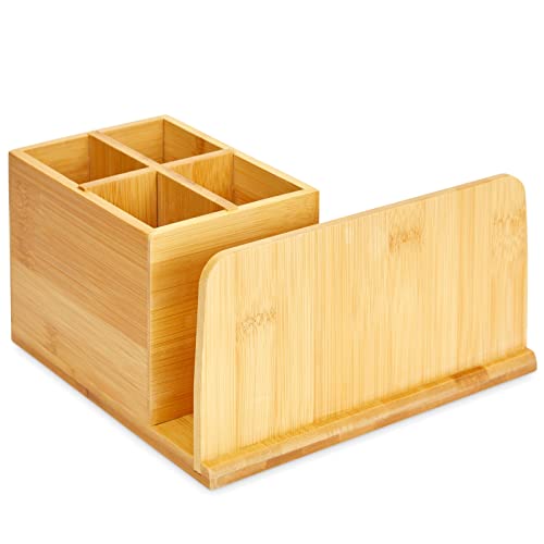 Juvale Bamboo Desk Organizer, Wooden Desk Accessories Workspace Organizers, Holder for Pencils, Pens, Tabletop Storage with 7 Compartments for Office - WoodArtSupply