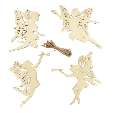 16 Pack 4 Inch Wood Fairy Cutouts Unfinished Wooden Fairy Embellishment Hanging Ornaments DIY Fairy Craft Gift Tags for Home Party Decoration Craft Xonzmmk