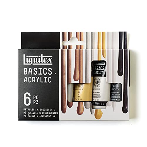Liquitex BASICS Acrylic Paint Set, 6 x 22ml (0.74-oz) Tube Paint Set, Metallic & Iridescent Liquitex