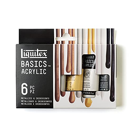 Liquitex BASICS Acrylic Paint Set, 6 x 22ml (0.74-oz) Tube Paint Set, Metallic & Iridescent - WoodArtSupply