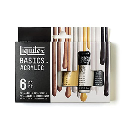 Liquitex BASICS Acrylic Paint Set, 6 x 22ml (0.74-oz) Tube Paint Set, Metallic & Iridescent - WoodArtSupply