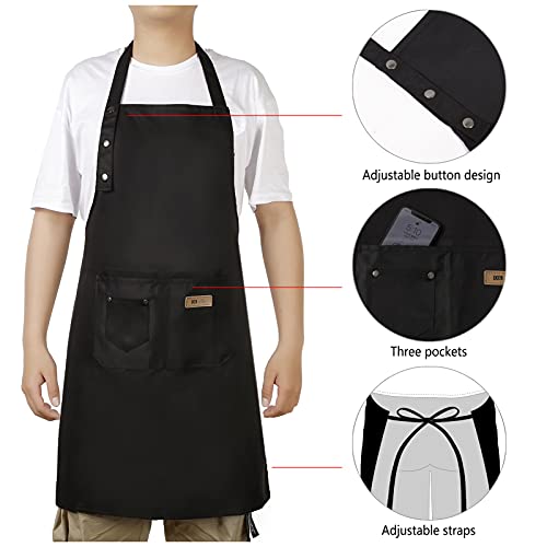 Hongsome Artist Apron,Paint Garden Pottery Teacher Painting Aprons for Adults Women 3 Pockets, Adjustable Bib Apron for Art Gardening Cooking Black Hongsome