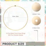 Huquary 10 Sets Wood Beads Wreath Wooden Hoops for Crafts Metal Rings for Crafts 10 Pcs 12 Inch Metal Floral Hoop Ring with 800 Pcs Wooden Beads for Huquary