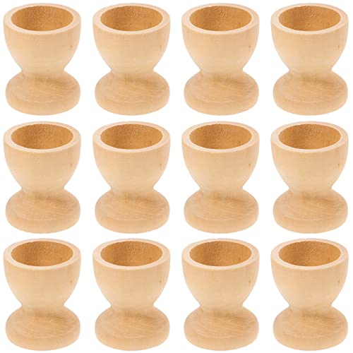 Amosfun 12PCS Wooden Egg Cup Holders Stands DIY Blank Unfinished Wooden Egg Stands Holders 1.1" x 1.3" - WoodArtSupply