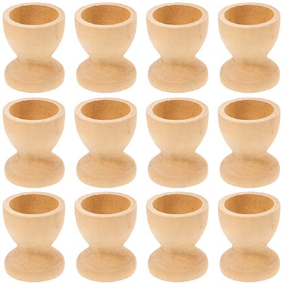 Amosfun 12PCS Wooden Egg Cup Holders Stands DIY Blank Unfinished Wooden Egg Stands Holders 1.1" x 1.3" - WoodArtSupply