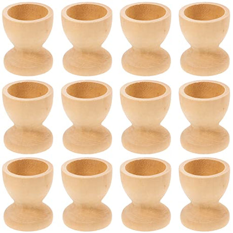 Amosfun 12PCS Wooden Egg Cup Holders Stands DIY Blank Unfinished Wooden Egg Stands Holders 1.1" x 1.3" Amosfun