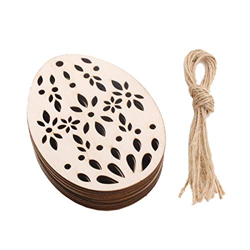 SEWACC 20pcs Wooden Easter Ornaments Crafts Unfinished Wood Pieces Wooden Easter Egg Cutouts Easter Egg Shape Wooden Pendants Easter Hanging SEWACC