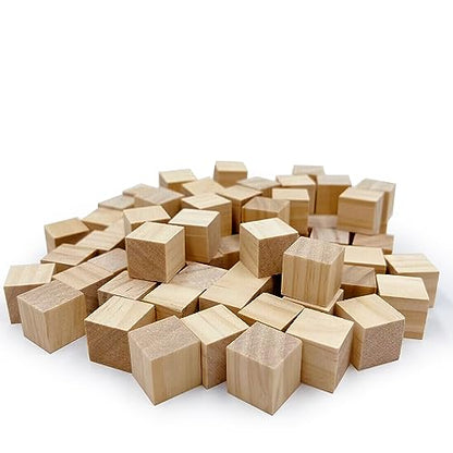 Wood Blocks for Crafting, 1 inch Wooden Cubes, Pack of 50 Natural Pine Wood, Unfinished Wood Blocks Great for DIY Crafts Making