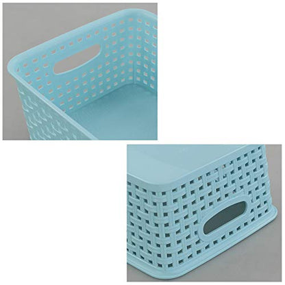 Rinboat Mixed Color Rectangle Storage Baskets, Plastic Weave Shelf Baskets, 6 Packs