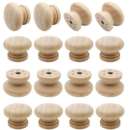 Bmgop 16PCS Unfinished Wood Dresser Knobs, Mushroom Wooden Cabinet Knobs, Round Wood Drawer Knobs Pulls Handle (Diameter: 1.3", Height: 1")