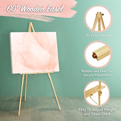 Wooden Easel Stand for Wedding Display Tripod Portable Stand - 2 Heights Adjustable Holds 10lb - Tray for Floor Signs, Drawing Canvas, Artist - WoodArtSupply