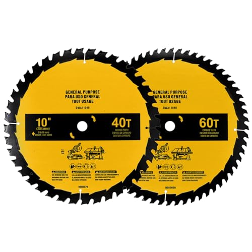 Upgraded 10in 40T/60T (2-Pack) Compatible with DEWALT Table/Miter Saw Blade DWA-110CMB General Purpose Combo Pack Saw Blade Replace for - WoodArtSupply