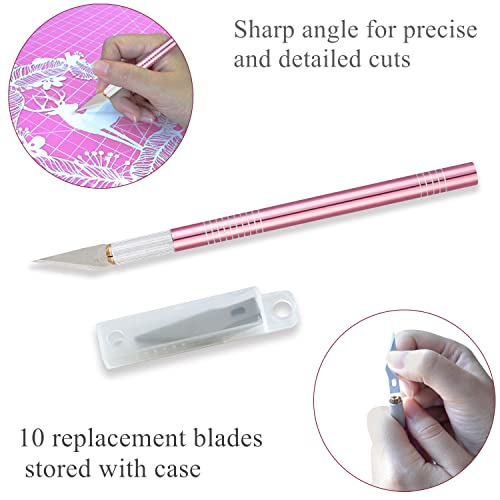 39 Pcs Rotary Cutter Set Pink - Quilting Kit incl. 45mm Fabric Cutter with 5 Extra Blades, A4 Cutting Mat, Craft Knife Set, Quilting Ruler and Sewing Headley Tools