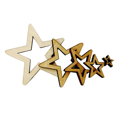 AMLESO 50 Pieces Assorted Size Hollow Unfinished Wooden Star Embellishments for Scrapbooking Decoration Wood Ornaments AMLESO