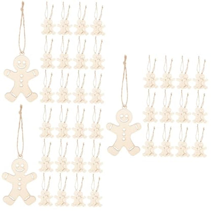 NOLITOY 300 Pcs Wooden Gingerbread Man Hanging Ornament Gingerbread Craft Christmas Gingerbread Ornament Unfinished Wood Shapes Gingerbread Man