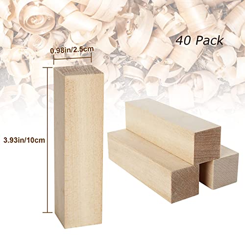 RHBLME 40 PCS Basswood Carving Blocks, 4" x 1" x 1" Unfinished Wood Blocks for Carving, Wooden Cubes Soft Solid Wooden Basswood for Wood Carving RHBLME