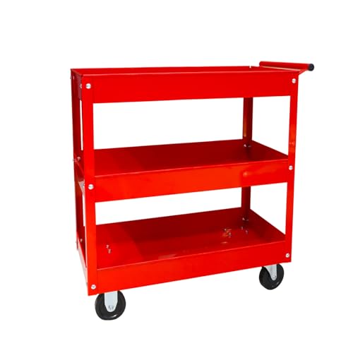 Torin Heavy Duty Utility Cart with 3 Shelf Tiers, Rolling Tool Cart on Wheels, 400lbs Load Capacity, for Garage Warehouse Workshop, APTC302B, Red - WoodArtSupply