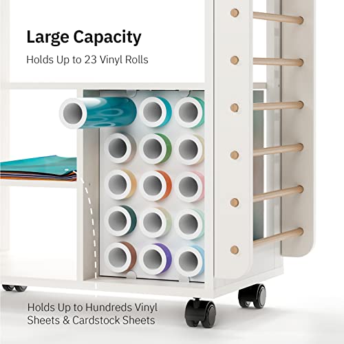 Crafit Organization and Storage Cart Compatible with Cricut Machine, Rolling Craft Organizer with Vinyl Roll Holder, Crafting Cabinet Table Crafit