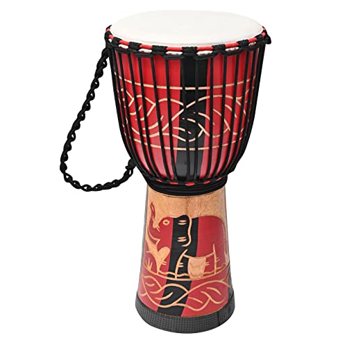 AIMEIS Djembe,10" African Drum Carved of Mahogany Goatskin Hand Drums for Adults Beginner (Red)