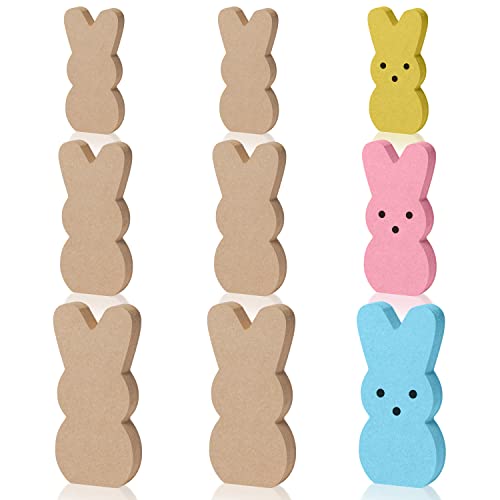 DGjianfei 9PCS Bunny Table Wooden Sign Bunny Shaped Farmhouse Decor Wooden Cutout Unfinished Peep Bunnies Slice Tabletop Ornament for Spring Summer