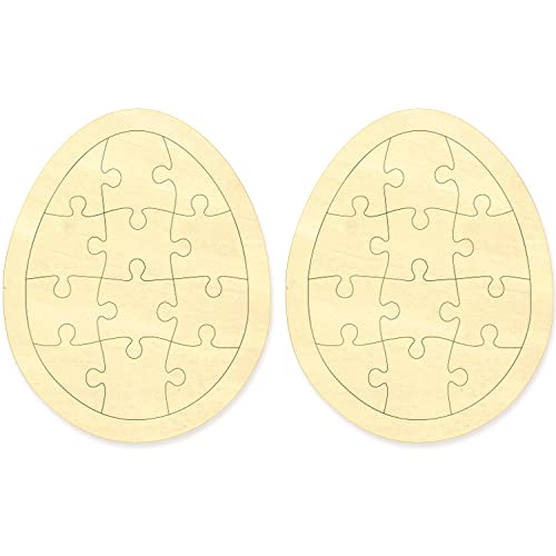 Easter Egg Blank Puzzle with 12 Pieces to Draw on Pack of 2, Each Piece is Unique, Blank Wooden Jigsaw Puzzles with Puzzle Tray for Crafts & DIY, - WoodArtSupply