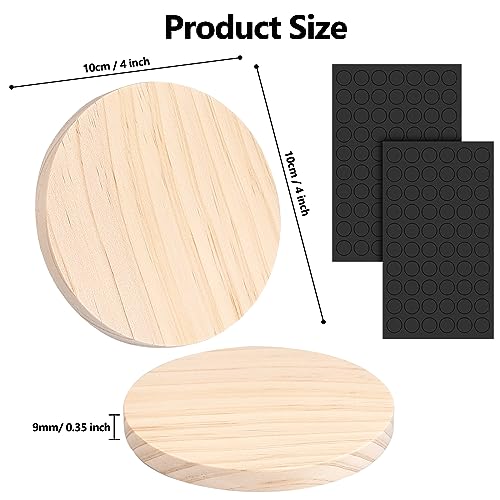 32Pcs Unfinished Wood Coasters, 4" Round Wooden Coasters with Non-Slip Dot Sticker for Drinks, 9mm Thick Blank Wood Coasters Bulk for DIY Crafts Adrattnay