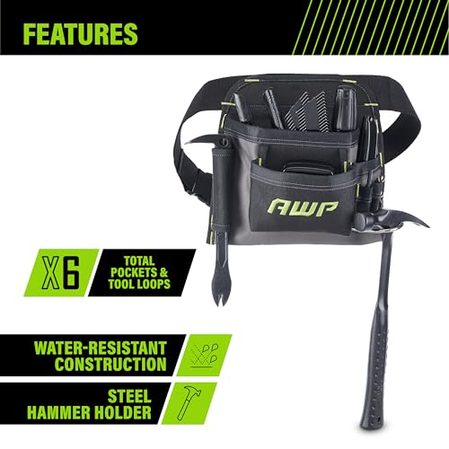 AWP Handyman Tool Apron 6 pockets and Loops for Tool Organization | Black & Gray | Fits up to 50" Waist Size AWP