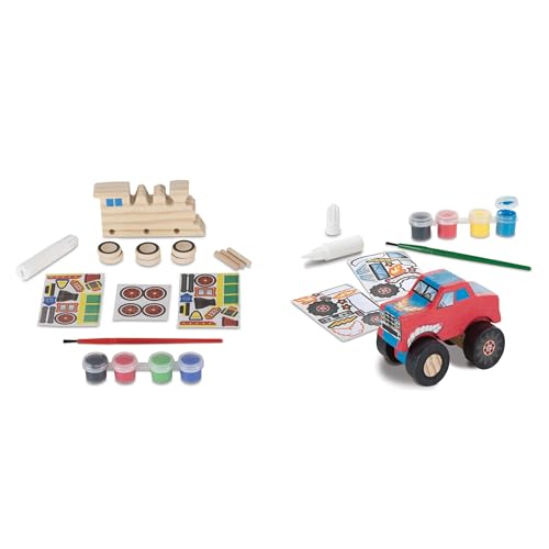 Melissa & Doug Created by Me! Paint & Decorate Your Own Wooden Vehicles Craft Kit For Kids 2 Pack – Monster Truck, Train - WoodArtSupply