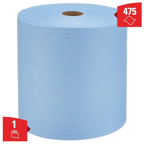 WypAll Power Clean X80 Heavy Duty Cloths (41043), Extended Use Cloths Jumbo Roll, Blue, 475 Sheets / Roll; 1 Roll / Case,8347 - WoodArtSupply