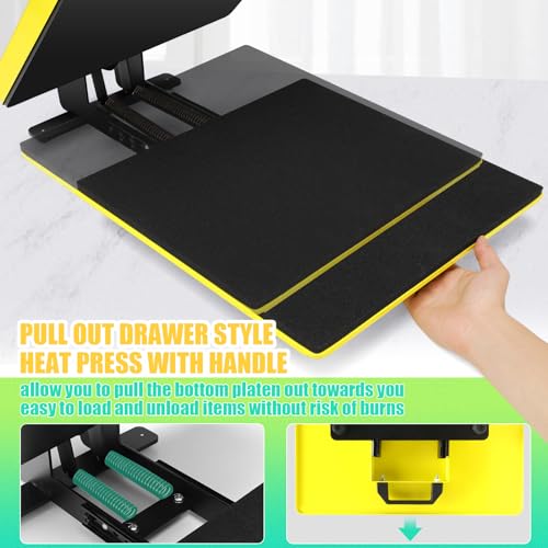 Whubefy Heat Press Machine for T-Shirts 15x15 Slide Out Drawer with Counting Function & 3 Pre-Set Modes, Pressure Knob, Digital Industrial Clamshell