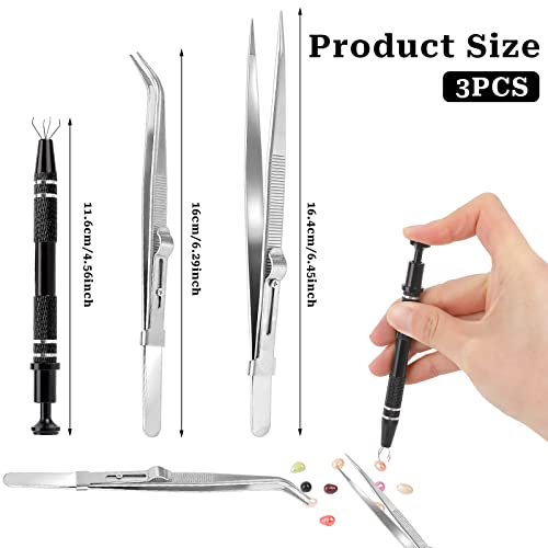 3Pcs Diamond Holder Pick up Tool Precision Tweezers Stainless Steel Tweezers Kit Diamond Claw Tweezers Parts Prong Tweezer Grabber Stone Jewelry - WoodArtSupply