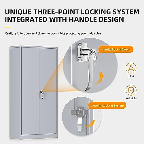 INTERGREAT Garage Storage Cabinets with Doors and Shelves, 72" Steel Tool Locking Cabinet, Metal Storage Cabinet for Home Office, Warehouse, School - WoodArtSupply